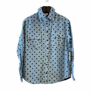 NEW LPA Denim Button Front Shirt Top Blue Polkadot Small